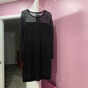 Black sweater dress with see through sleeves company is Ann Taylor size S